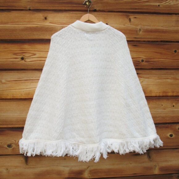 Vintage 60s Off White Ivory Sweater Poncho Cape S M L - Picture 5 of 7